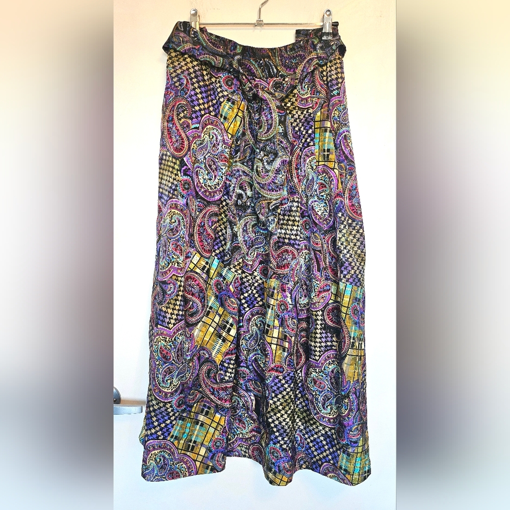 Vintage Paisley And Houndstooth Silk Maxi Skirt